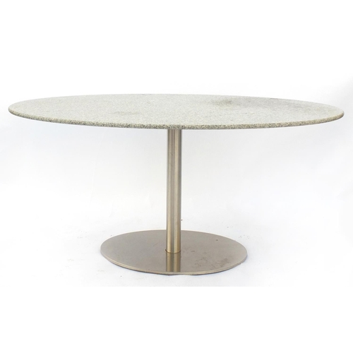 1322 - Contemporary granite dining table with polished metal base, 76cm H x 160cm W x 93cm D