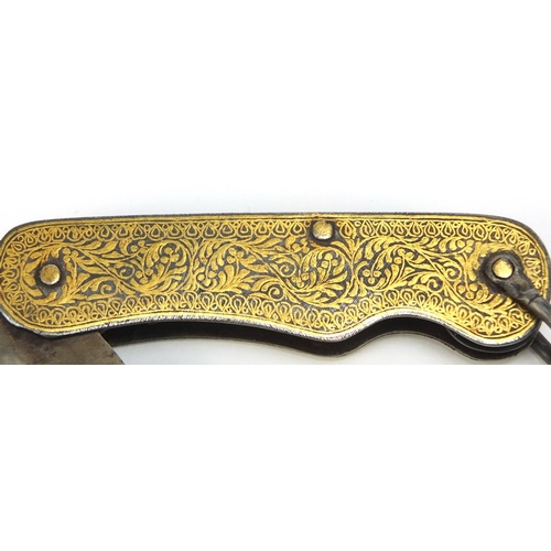 239 - Spanish Toledo pocket knife with gold foliate inlay, 9.5cm in length when closed