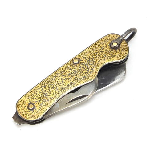 239 - Spanish Toledo pocket knife with gold foliate inlay, 9.5cm in length when closed