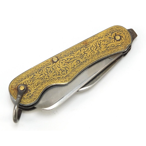 239 - Spanish Toledo pocket knife with gold foliate inlay, 9.5cm in length when closed