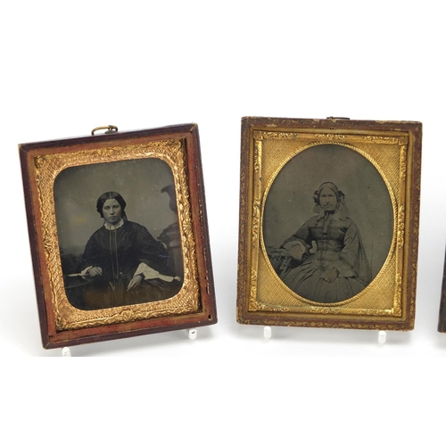 492 - Five 19th century ambrotypes with ornate gilt metal mounts, the largest 12.5cm x 9.5cm