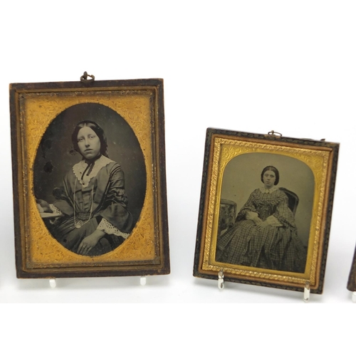 492 - Five 19th century ambrotypes with ornate gilt metal mounts, the largest 12.5cm x 9.5cm