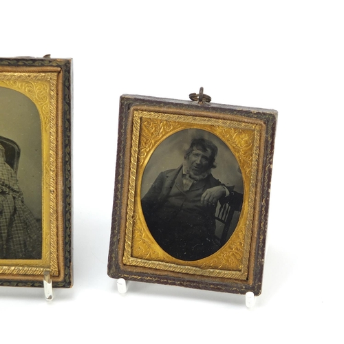 492 - Five 19th century ambrotypes with ornate gilt metal mounts, the largest 12.5cm x 9.5cm