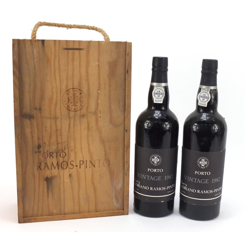 170 - Two bottles of 1982 vintage port, shipped by Adriano Ramos-Pinto with pine crate