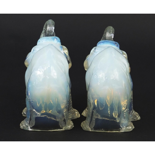 10 - Jobling, Pair of Art Deco opalescent glass elephants, registered number 795191, each 14.5cm in lengt... 