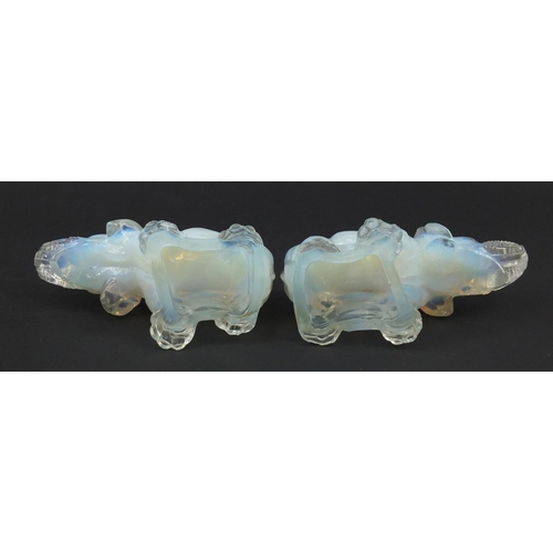 10 - Jobling, Pair of Art Deco opalescent glass elephants, registered number 795191, each 14.5cm in lengt... 