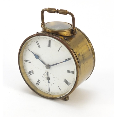 407 - 19th century brass cased carriage clock with case and subsidiary dial, 10cm high