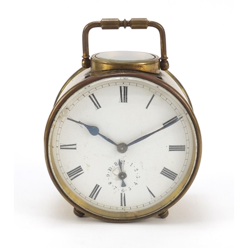 407 - 19th century brass cased carriage clock with case and subsidiary dial, 10cm high