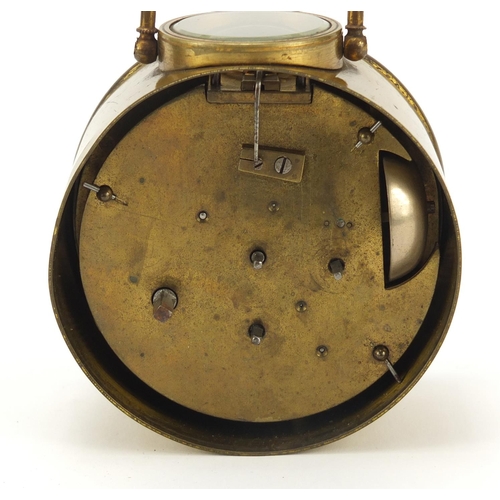 407 - 19th century brass cased carriage clock with case and subsidiary dial, 10cm high