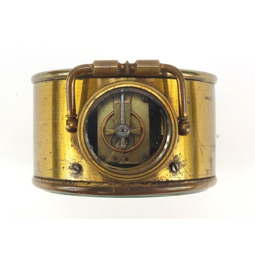 407 - 19th century brass cased carriage clock with case and subsidiary dial, 10cm high