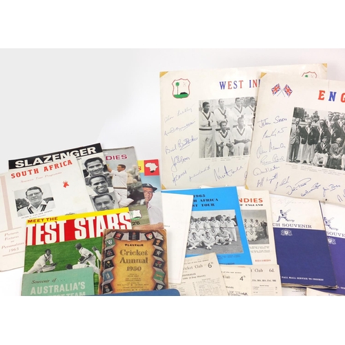 2005 - Vintage and later cricket ephemera, some signed including 1950 cricket annual, score cards and progr... 