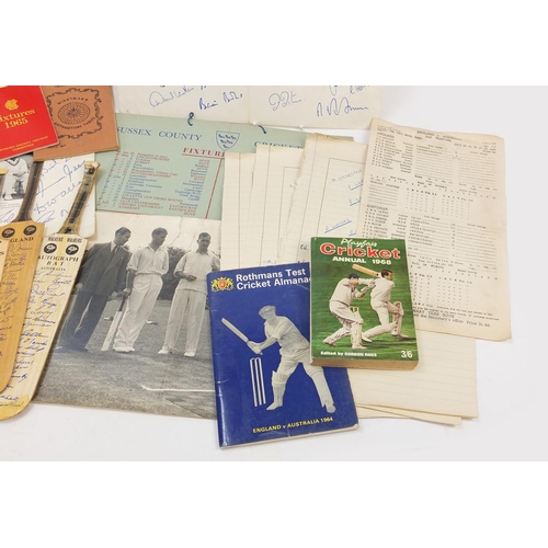 2005 - Vintage and later cricket ephemera, some signed including 1950 cricket annual, score cards and progr... 