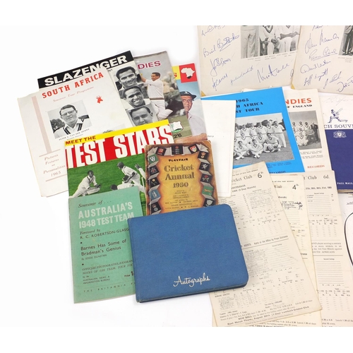 2005 - Vintage and later cricket ephemera, some signed including 1950 cricket annual, score cards and progr... 