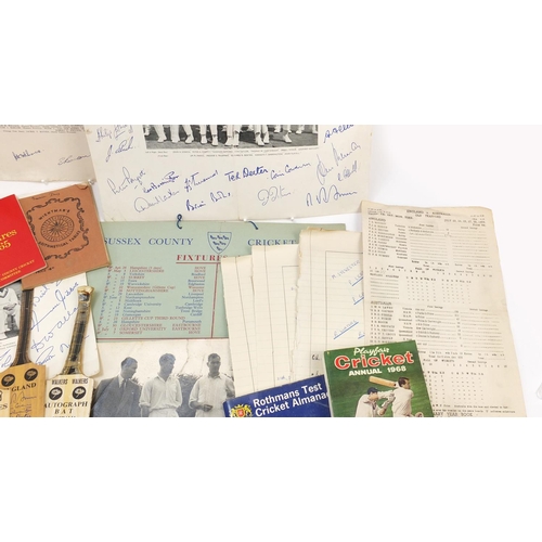 2005 - Vintage and later cricket ephemera, some signed including 1950 cricket annual, score cards and progr... 