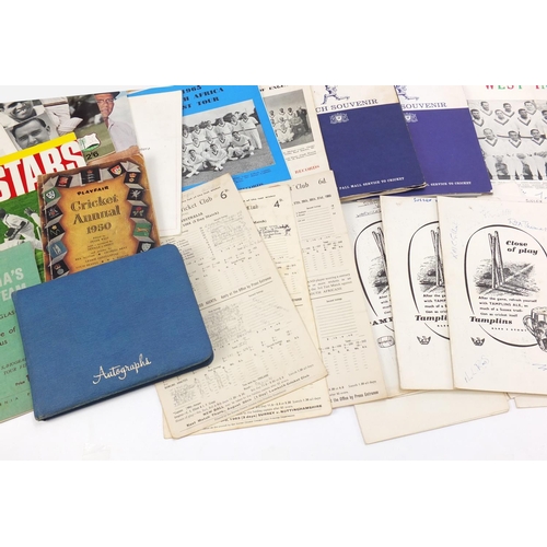 2005 - Vintage and later cricket ephemera, some signed including 1950 cricket annual, score cards and progr... 