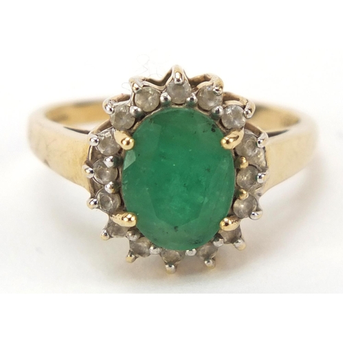 16 - 9ct gold, emerald and cubic zirconia ring, size L, 2.6g