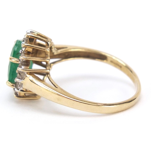 16 - 9ct gold, emerald and cubic zirconia ring, size L, 2.6g