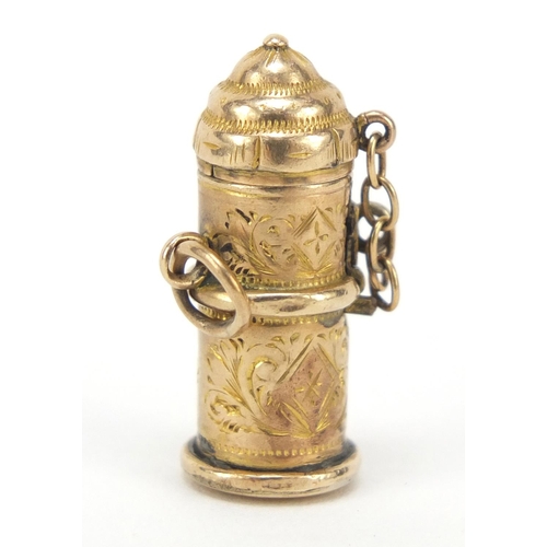 316 - 9ct gold jack in the box design charm with sprung loaded figure, 2.2cm high, 2.5g