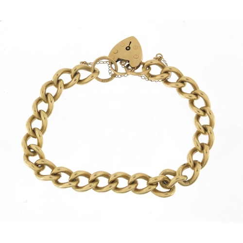 39 - 9ct gold bracelet with love heart padlock, 20cm in length, 38.0g