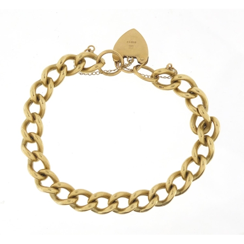 39 - 9ct gold bracelet with love heart padlock, 20cm in length, 38.0g