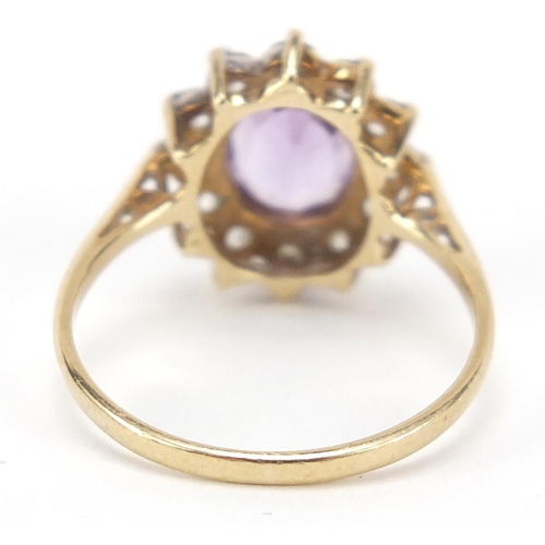 206 - 9ct gold amethyst and cubic zirconia ring, size M, 1.9g