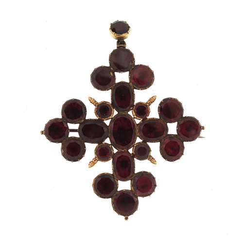 113 - Antique gilt metal garnet cluster pendant, 7cm in length