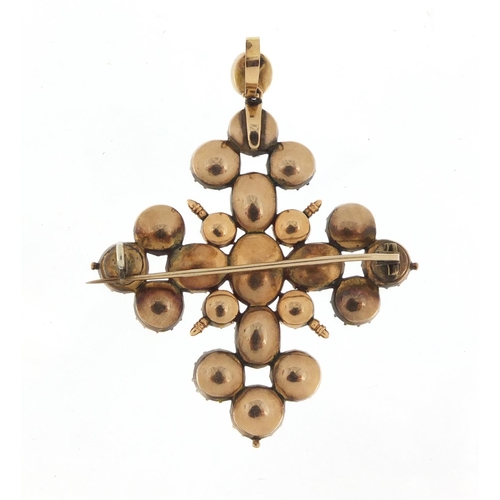 113 - Antique gilt metal garnet cluster pendant, 7cm in length