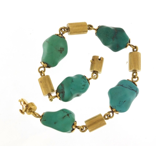 41 - Designer 18ct gold and turquoise bracelet, 22cm in length, 41.2g