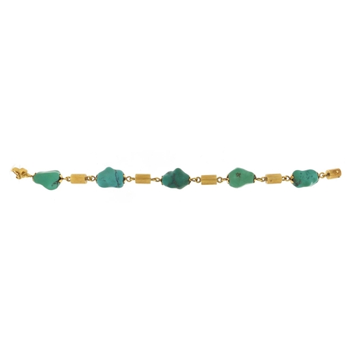 41 - Designer 18ct gold and turquoise bracelet, 22cm in length, 41.2g