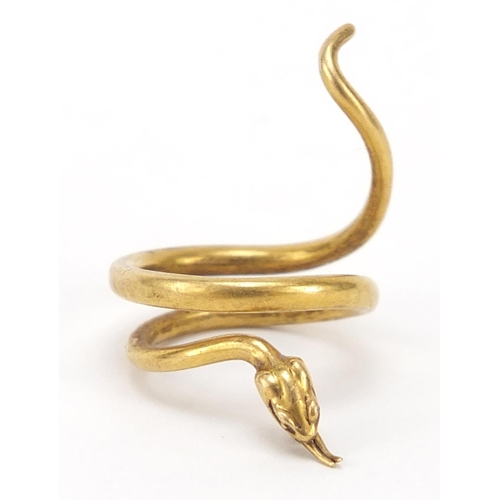 167 - Continental gold serpent ring, (tests as 18ct gold) indistinct impressed marks, size F, 6.6g