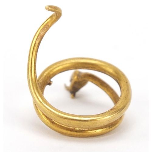 167 - Continental gold serpent ring, (tests as 18ct gold) indistinct impressed marks, size F, 6.6g