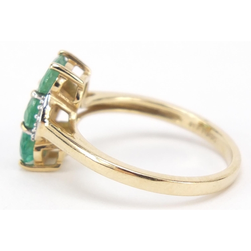 114 - 9ct gold emerald and diamond ring, size L, 2.3g