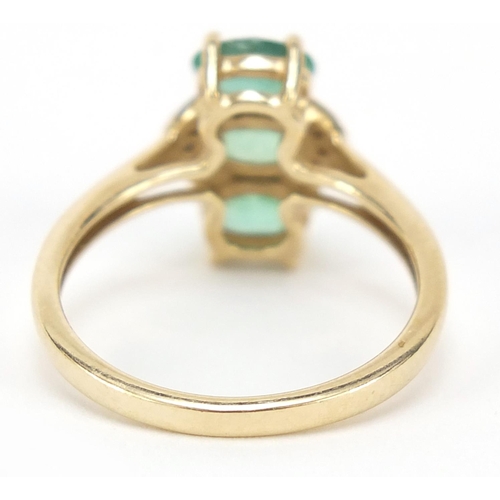 114 - 9ct gold emerald and diamond ring, size L, 2.3g