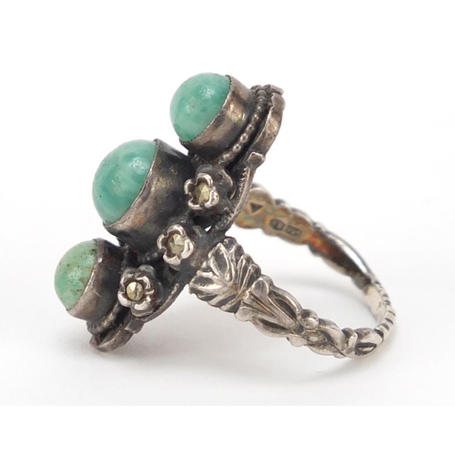 359 - Silver turquoise and marcasite ring, size M, 7.2g