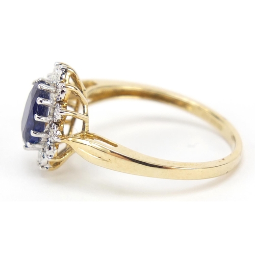 526 - 9ct gold sapphire and diamond ring, size R, 2.4g