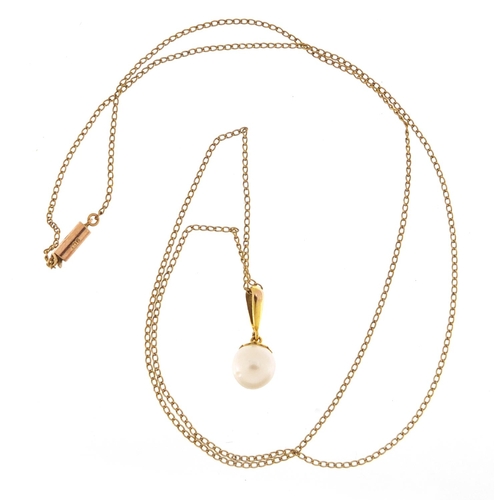 278 - Ciro pearl pendant on a 9ct gold mount, with certificate, 1.7cm in length, on a 9ct gold necklace, 2... 