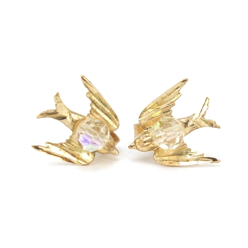 428 - Pair of 9ct gold bird earrings, 1cm in length, 1.1g