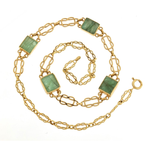 13 - Designer 18ct gold emerald necklace, 44cm in length, 25.8g