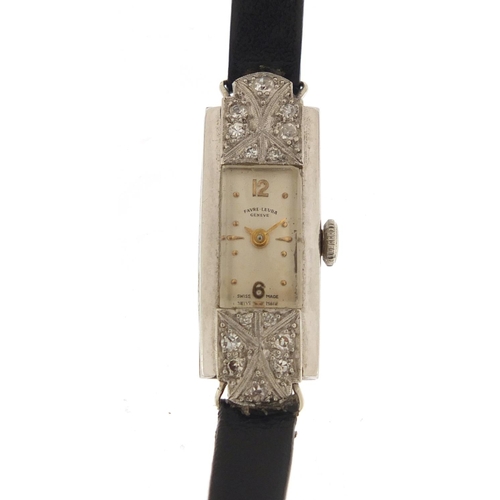 112 - Art Deco ladies platinum and diamond Favre-Leuba wristwatch