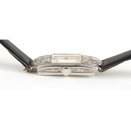 112 - Art Deco ladies platinum and diamond Favre-Leuba wristwatch