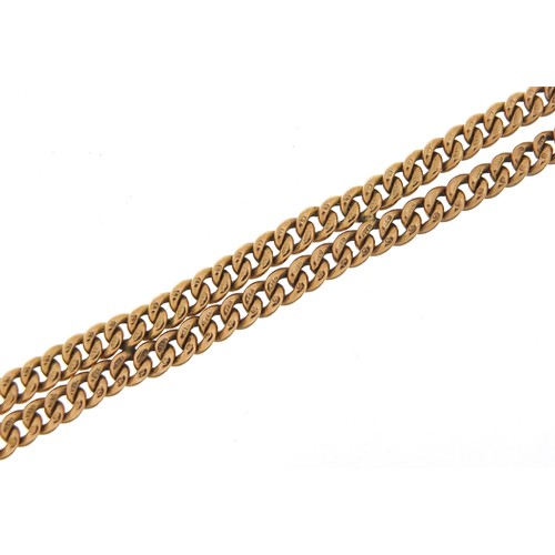 111 - 9ct rose gold watch chain bracelet with T bar, 20cm in length, 26.5g