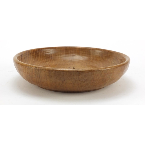 2 - Robert Mouseman Thompson adzed oak fruit bowl carved with a signature mouse, 29cm in diameter