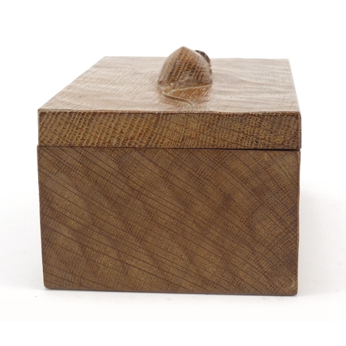1 - Robert Mouseman Thompson adzed oak box and cover carved with a signature mouse, 9.5cm H x 18.5cm W x... 