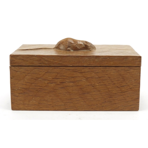 1 - Robert Mouseman Thompson adzed oak box and cover carved with a signature mouse, 9.5cm H x 18.5cm W x... 