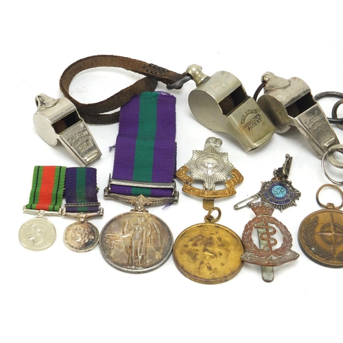 652 - British militaria including a World War II General Service medal with Palestine bar awarded to 19070... 