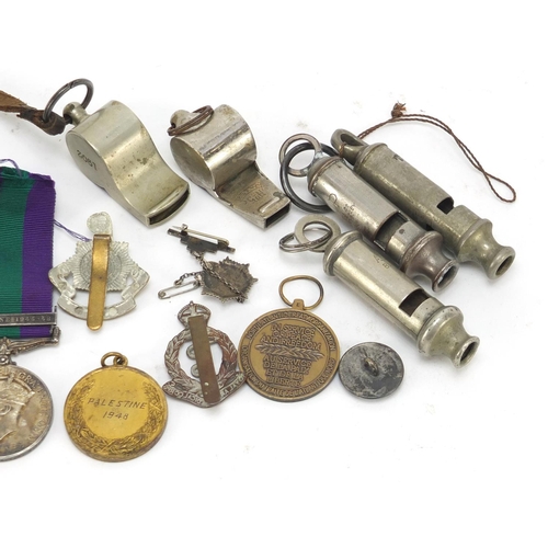 652 - British militaria including a World War II General Service medal with Palestine bar awarded to 19070... 