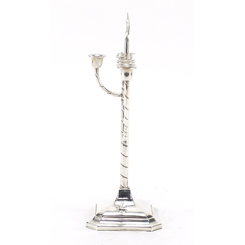 141 - Silver plated Jewish Menorah candlestick, 22.5cm high