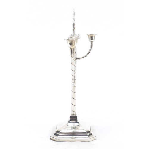 141 - Silver plated Jewish Menorah candlestick, 22.5cm high