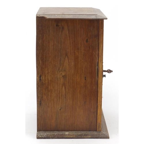 328 - Glazed oak cupboard with two drawers, 36.5cm H x 28cm W x 20cm D