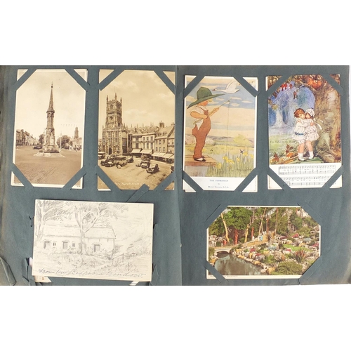 499 - Edwardian and later postcards arranged in an album including Margaret Tarrant, Mabel Lucy Attwell, L... 